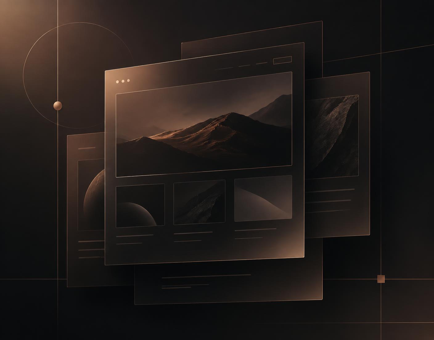 Abstract layered interface panels representing website and web application design